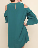 Cold shoulder dress with ruffle sleeves