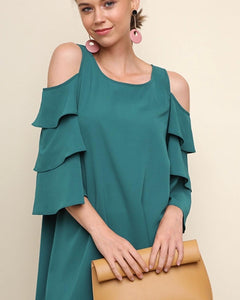Cold shoulder dress with ruffle sleeves