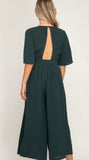Half Sleeve Wide Culotte Jumpsuit with open back and waist tie