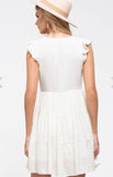 Swiss dot tiered dress in off white