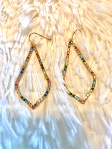 Multi crystal tear drop 2.4" earrings