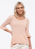 3/4 length sleeve peach blouse with side crochet detail