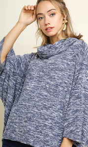Heathered Knit Dolman Sleeve Cowl Neck Top