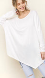 Asymmetrical trim white long sleeve top