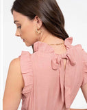 High Neck ruffle sleeve back tie neck in Blush