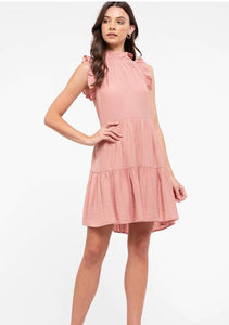 High Neck ruffle sleeve back tie neck in Blush