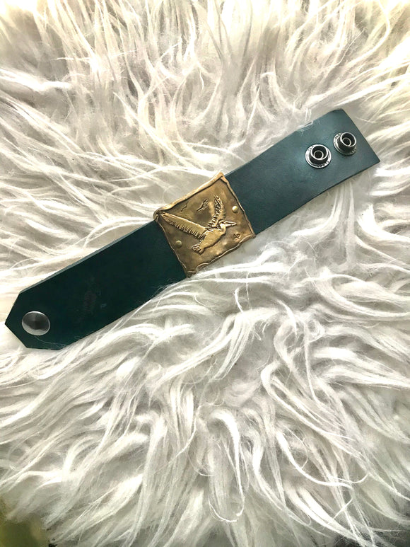Leather Cuff –Pelican- Dark Turquoise leather