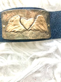 Leather Cuff – Heart with Angel Wings - Navy blue leather